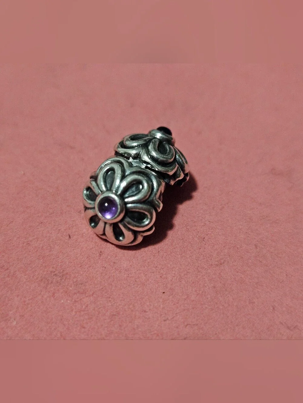 Psndora Retired Sterling Silver Flower Clip Charm with Amethyst Center - Purple